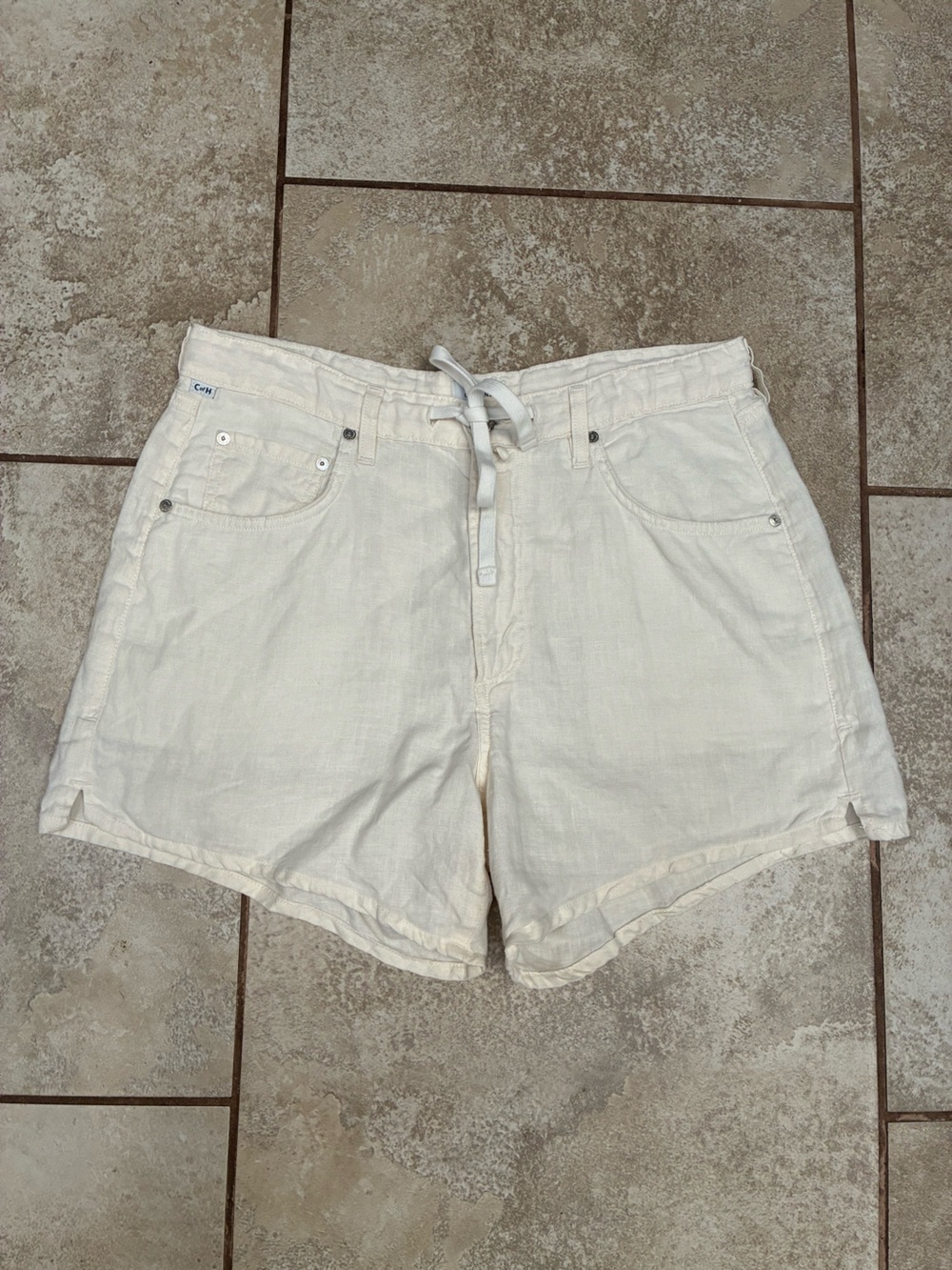 Citizens Of Humanity Cream High-Waist Linen Blend Drawstring Shorts